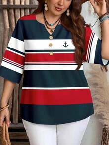 Camisa de mujer casual de cuello con muesca y manga 3/4 con estampado, para verano - Multicolor - Ver 4