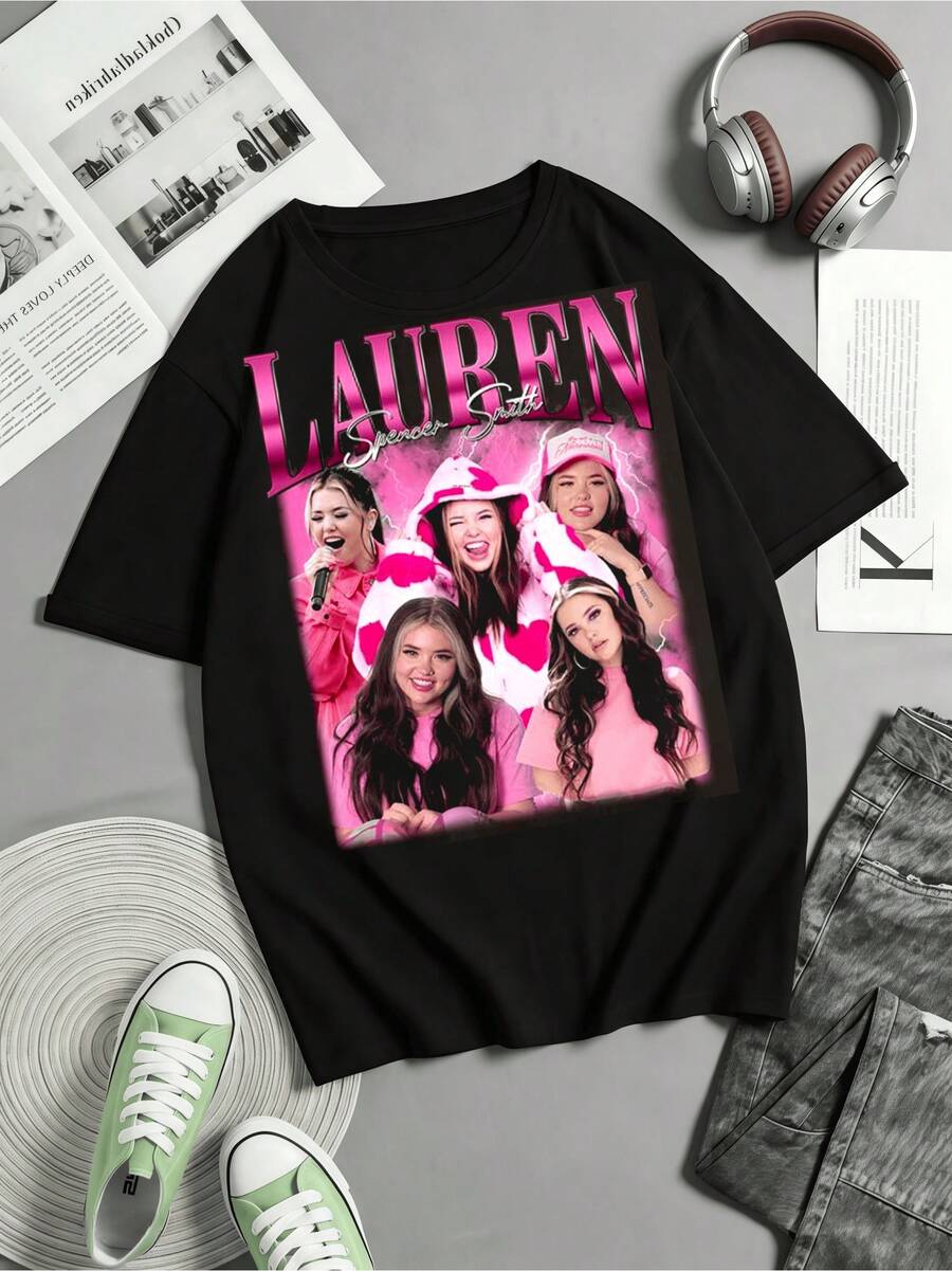 Retro Lauren Spencer Smith T-Shirt, Canadian Singer T-Shirt, Y2k T-Shirt For Lauren Spencer Smith Fans, Gifts And Merchandise For Lauren Spencer Smith Fans - 黑色 - 查看 1
