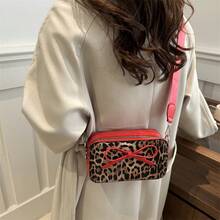 Women's Leopard Print Crossbody Bag Fashion Bow Knot Design PU Leather Small Square Shoulder Bag Vintage Messenger Bag With Adjustable Strap - Brown - View 4