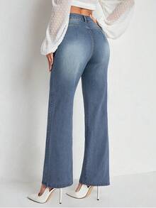 ALO FASHION Pantalones vaqueros largos de mezclilla de pierna ancha con efecto lavado y alta elasticidad para mujer, ideales para conjuntos de primavera y estilo bohemio. - azul real - Ver 3