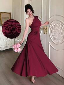 YHHModelyn 1 pieza Vestido de mujer sin mangas con pliegues y ajuste ceñido, de unicolorYHH - Burdeos - Ver 8