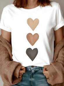 Three Hearts In Different Shades Symbolize The Union Of Diversity, Acceptance, And Universal Love. A Modern And Comfortable Casual Women's T-Shirt For Everyday Wear. - 白色 - 查看 8