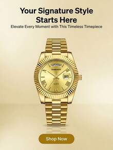 SIMBOJOY Men's Watch Stainless Steel Solid Steel Strap Calendar Week Classic Men's Gold Business Watch Men's Casual Quartz Watch Men's Waterproof Watch - Gold - View 7