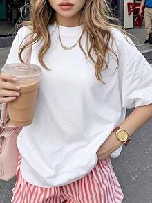 short-sleeveCamiseta de mujer estampada de manga corta para verano, tela de poliéster, estilo multifuncional, corte regular, peso 180 gramos, 1 unidad.100% Cotton - Blanco - Ver 3