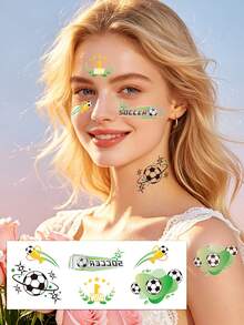 6pcs Football Fan Temporary Face Tattoos, Sports Football Event Temporary Face Tattoo Stickers, Festival Party, Football Pattern Body Stickers Suitable For Arms And Face, Waterproof Football Theme Stickers - Multicolor - View 9