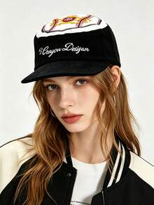 1pc Unisex Retro Corduroy Baseball Cap, Featuring Vintage Embroidered Logo Design, Adjustable Low-Key Dad Hat, Suitable For Casual Sports Streetwear Trucker Cap - A - View 2