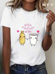 MYAZUL T Camiseta de Algodón Suave para Mujer, Tallas Grandes, con Diseño de Pareja de Tamal y Atole, Frase de Amor: "Eres el Tamal de Mi Atole", Regalo Perfecto para el Día de San Valentín para Amantes de la Comida, Moda de Cultura Mexicana, Atuendo Casual de Verano, Vestidos de Mujer Verano a la Moda, Casual, Perfecto para Todas las Temporadas, Tallas S - XXL, Adecuado para primavera, verano y otoño. - Blanco - Ver 1