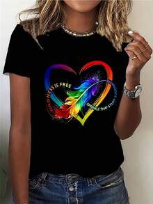 Cozy Comfy LoungeVitality Printed Crew Neck T-Shirt - Soft, Breathable, And Casual Short-Sleeved T-Shirt, Suitable For Spring And Summer Wear - Comfortable Everyday Wear For Women - Soft And Relaxed Loungewear. - 黑色 - 查看 6