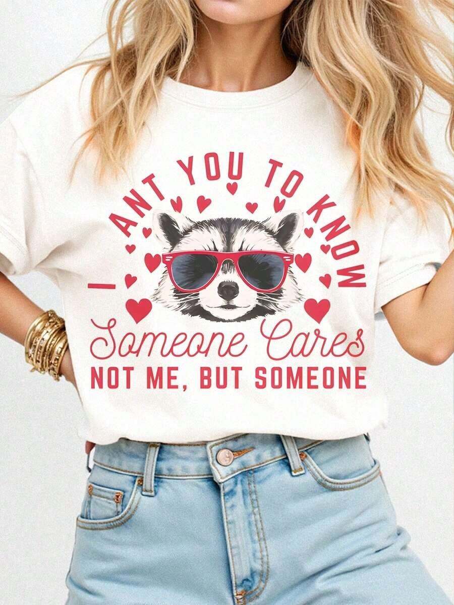 1 camiseta satírica de mapache para el Día de San Valentín, cómoda, 100% algodón puro, 180g de algodón 100%. - Blanco - Ver 1