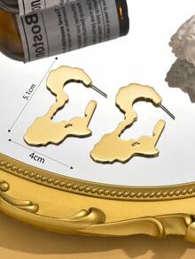 1 Pair Minimalist Map Design Earrings, Versatile And Suitable For Daily Wear - Gold - View 5