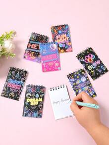 8pcs Neon Glow Party Mini Spiral Notebooks, Designs Glow Party Spiral Notebooks With Disco Ball, Neon Text("Happy Night" & "Fun Night") & Party Prints,Mini Coil Notepad, For Glow, Disco & Neon Birthday Parties,Birthday Party Supplies,Wedding Decor,Bridal Shower Favors,Babyshower Decor,Home Daily Use,Office Supplies,Shopping List,Daily Records,Holiday Decorations - Colored Fluorescence - View 3