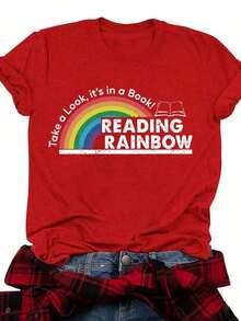 Women's Classic Fitted T-Shirt With Y2K Print, Crew Neck - Size - Red T-Shirt For Women - Graphic Design T-Shirt With Diamond And Book - Casual Everyday T-Shirt For Teachers And Book Lovers - Valentine's Day And Back To School Outfit - Soft Everyday Top, Teacher's Clothing, Fun Design, Comfortable Fit - Summer Festival Fashion, Adult Crew Neck T-Shirt - 紅色 - 查看 6