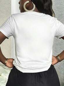 New Women's Casual Summer/Spring T-Shirt, Short Sleeve, Simple And Elegant With Heart Ring Print, Versatile For Daily Wear, Round Neck, Urban Vintage Style, Unisex, Loose Fit, Cotton. - 白色 - 查看 2