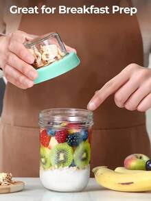 2pcs Overnight Oats Container With Lid, Double-Layer Chia Pudding Cup With Dry & Wet Separation, Leak-Proof Yogurt Fruit Cereal Salad Cup, Stackable Durable Glass Overnight Oats Container For Work, Gym, School, Travel, Refrigerator Storage - Multiple Styles - View 5
