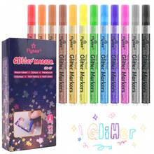 12/24 Colors Acrylic Glitter Markers, Water-Based Glitter Student DIY Painting Watercolor Pens, Planner Coloring Greeting Card Co, First Day Of School - Multicolor - View 13
