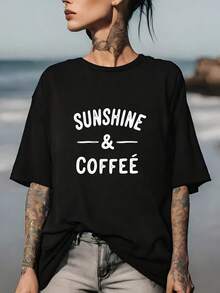 Sunshine & Coffee Soft T-Shirt 180G - Perfect Gift For Coffee Lovers, Family And Friends - Celebrate Parties And Events - Stylish And Comfortable T-Shirt For Everyday Wear - 黑色 - 查看 1
