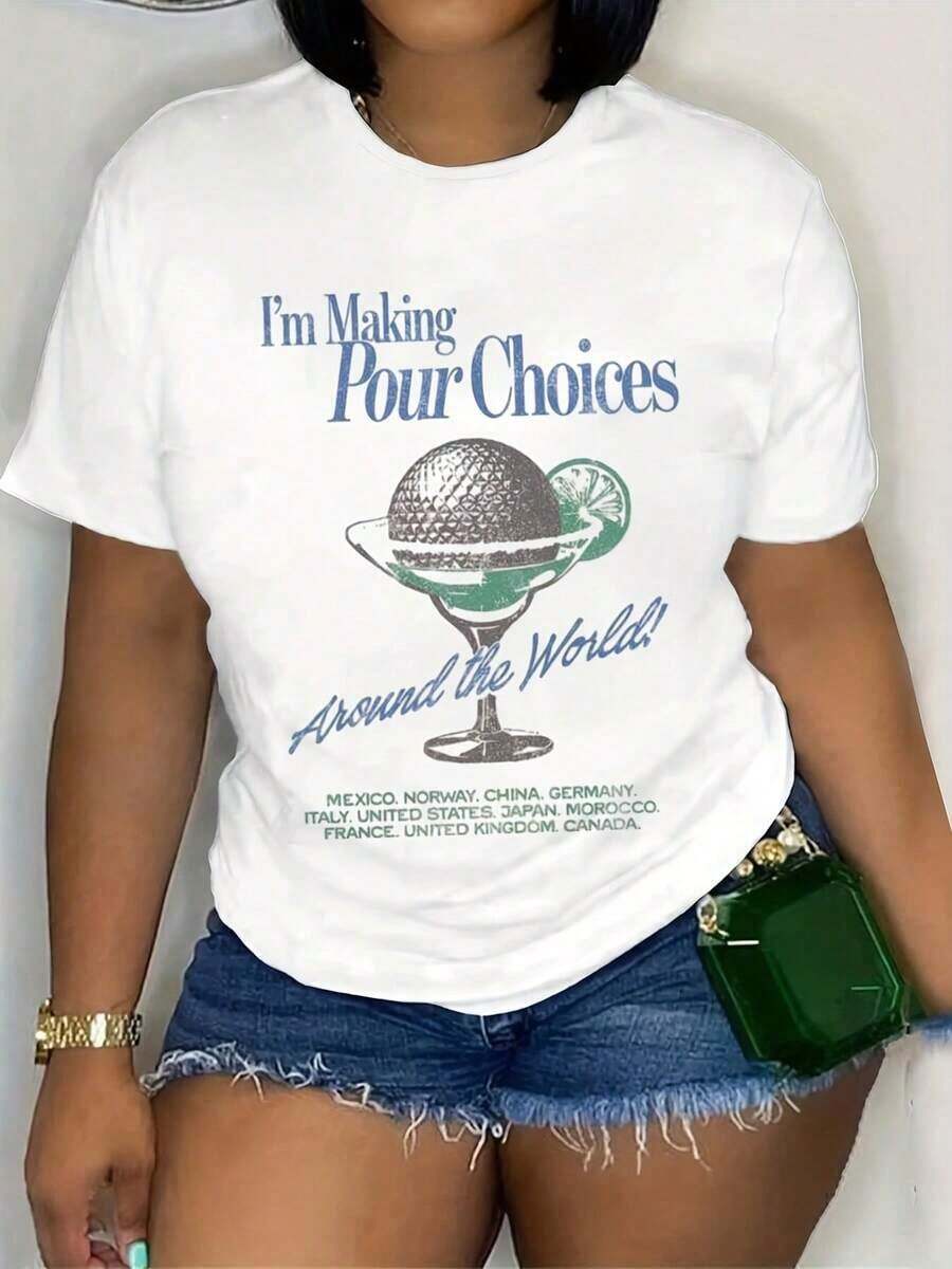 Women's Retro Cotton Epcot I'm Making Pour Choices Around The World T-Shirt, Epcot T-Shirt, Epcot World Tour T-Shirt, Gift For Her, Women's Basic Blouses - 白色 - 查看 1