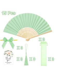 1個/15個/25個 婚禮扇子伴手禮附透明薄紗袋、蝴蝶結流蘇禮品卡、手持摺疊扇，適用於伴娘禮物、婚禮派對裝飾、新娘派對伴手禮、蝴蝶結流蘇拍照道具 - 多色 - 查看 18