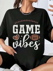 Women's Oversized Soccer Jersey With Bright Print, Casual Sports Top For Soccer Fans, Matchday Wear, Soccer Season Wear - 黑色 - 查看 1