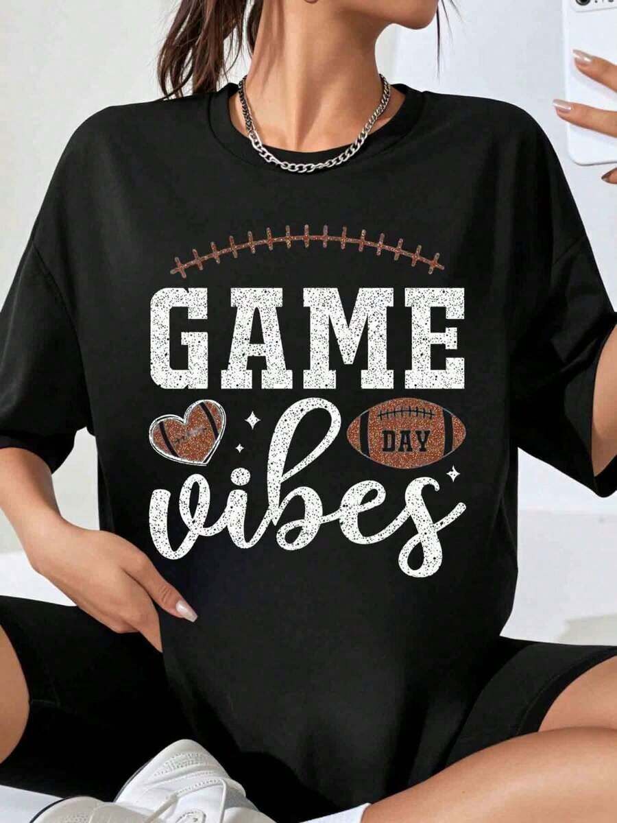 Women's Oversized Soccer Jersey With Bright Print, Casual Sports Top For Soccer Fans, Matchday Wear, Soccer Season Wear - 黑色 - 查看 1