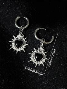 1 Pair Gothic Punk Style Vintage Black Heart-Shaped Earrings, Thorn Heart Design, Suitable For Women, Valentine's Day, Mother's Day, Halloween Gift, Unisex - Black - View 6