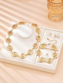 2pcs Fashionable Personalized Delicate Versatile Stylish Symbol Splice Necklace & Bracelet Set, Suitable For Women's Daily Wear - Golden Yellow Two-piece Set - View 5