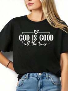 100% Cotton, 1 Piece. Women's "God Is Good All The Time" Faith-Inspired Graphic Tee, Casual Loose Fit, Religious Statement Top, Comfortable For Everyday Wear. 100% Cotton. Women's Simple Solid Color T-Shirt, Loose Fit, Casual Short Sleeve - 白色的 - 查看 8