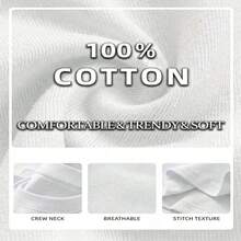 100% Cotton. One Classic And Versatile Piece: A Pure Cotton Short-Sleeved T-Shirt With A Black Letter Print, Suitable For All Seasons. Women's Simple Solid Color T-Shirt, Loose And Fitted Cut, Casual Short-Sleeved Style. - 白色的 - 查看 6