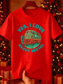 100% Cotton. Graphic Locomotive T-Shirt, 100% Cotton, Crew Neck, Loose Fit, Comfortable And Casual. Women's Simple Solid Color T-Shirt, Loose And Slim Fit Casual Short Sleeve - 紅色的 - 查看 3
