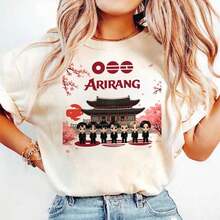 Bangtan Sonyeondan Arirang Tour Official T-Shirt, Bangtan World Tour 2026 Commemorative T-Shirt, K-Pop Group Arirang Cherry Blossom Graphic T-Shirt, Women's T-Shirts. - 白色 - 查看 7