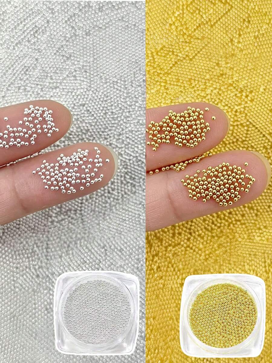 3g Hạt tròn kim loại mini 0.8mm, phụ kiện trang trí móng tay, màu vàng & bạc, đồ dùng tự làm móng, trang sức móng tay. - Nhiều màu - Xem 1