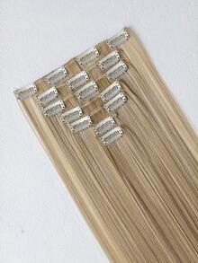 16 Clips 24 Inch 7pcs Gold Straight Synthetic Hair Extensions For Women - Gold - View 3