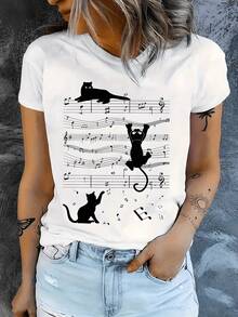 Women's San Francisco Print T-Shirt, Casual Short Sleeve Top For Women, Comfortable Fit, Matching Sister Sets, Outdoor Travel Essential, Women's T-Shirt, Spring/Summer T-Shirt. - 白色 - 查看 7