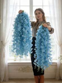 30-Piece Artificial Wisteria Hanging Garland, Silk Flower Strings, Home Decor For Parties-Perfect For Staircases, Balconies, And Dining Tables, Blue - Multicolor - View 7