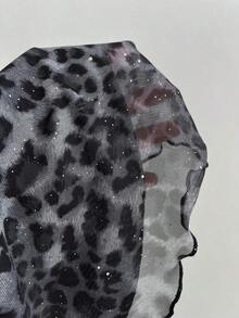 Top de mujer con estampado de leopardo y dobladillo asimétrico con encaje - Gris Oscuro - Ver 6