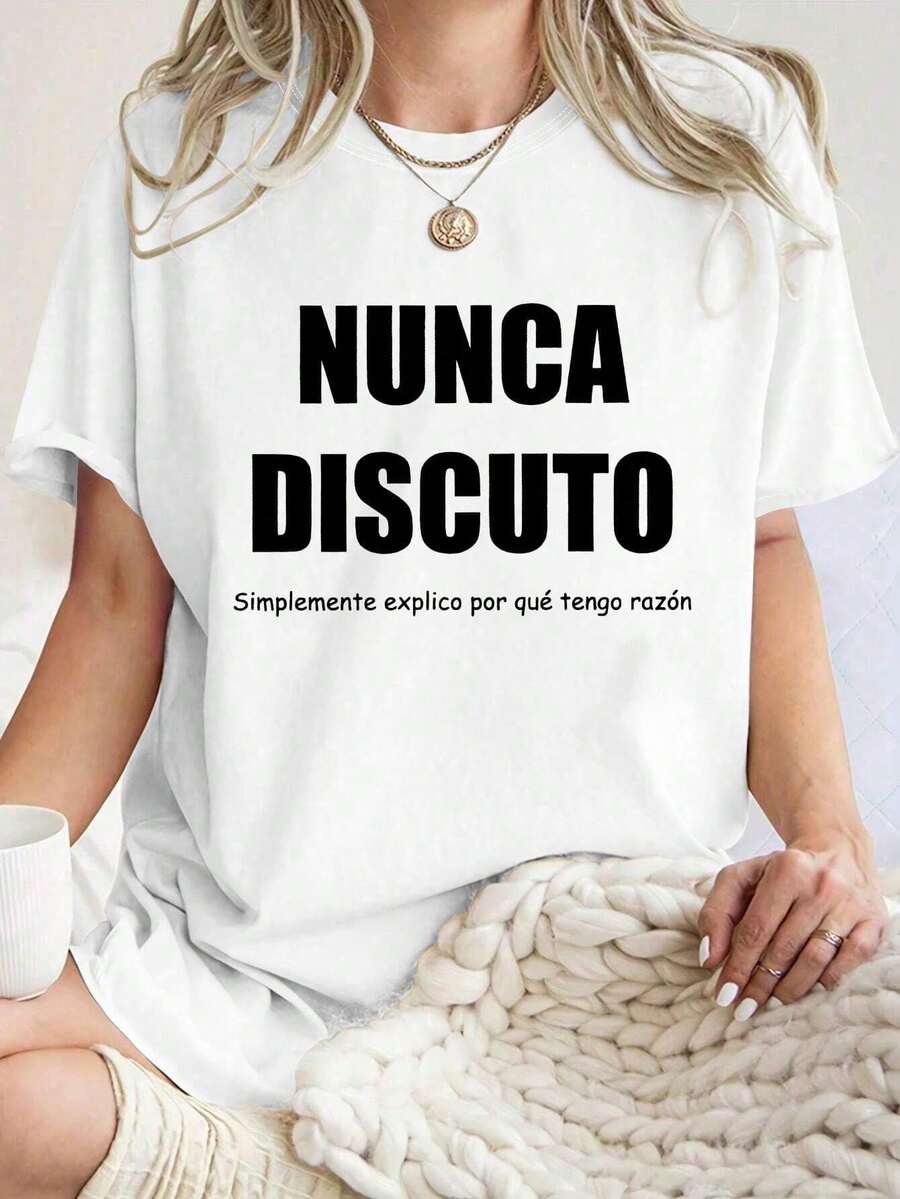 Fashion Printed T-Shirts For Women, Oversized Streetwear Tops, Comfortable And Stylish All-Match Summer Tees. Graphic T-Shirt With Spanish Summer Slogan For Women, Casual And Comfortable Everyday Wear. - 白色 - 查看 1