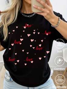 180g Made In Mexico, Spring/Summer 2026 Fashion Short Sleeve T-Shirt, Cartoon Print, Couple Style, Underwear/Outerwear, Casual Round Neck For Office, Unisex One Piece Top - 黑色 - 查看 1