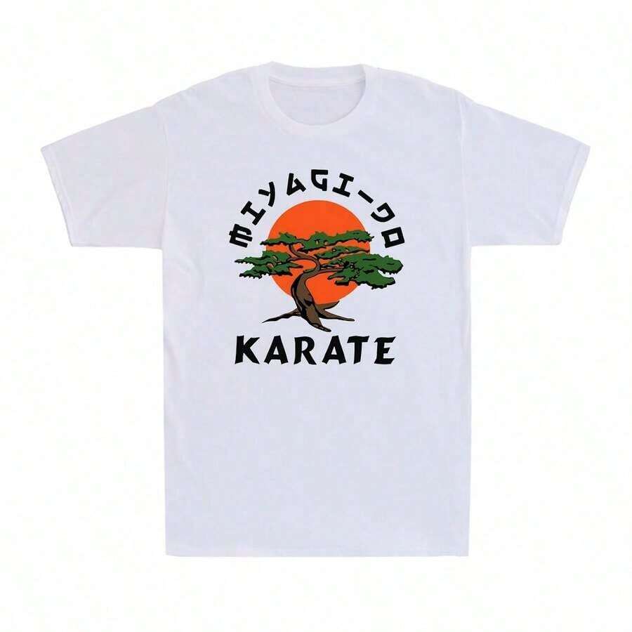 New 2026 Collection: Miyagi Do Karate Cotton T-Shirt, Fun, 80s Martial Arts Style, Vintage, For Men. Suitable For Year-Round Wear, Short-Sleeved Crew Neck T-Shirt, Printed On One Side, 220g Cotton, Fun Printed Top For Women. - 黑色 - 查看 1