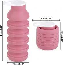 1 Pack Unicolor Pink (Image/Color) 600ml Collapsible Water Bottle With Clip Silicone Leak-Proof Portable For Gym Camping Hiking Outdoor Sports Travel For Airplane Cruise For Hydration Use - 黑色 - 查看 9