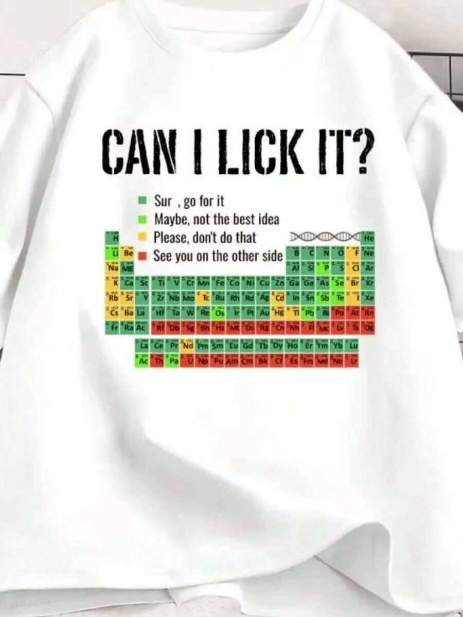 2026 New Cotton-Shirt Periodic Table Of Elements With Green, Yellow And Red Tones And Humorous Phrase In English That Combines Science And Sarcasm Attractive To Chemistry Lovers, Funny Casual Women's T-Shirt - 白色的 - 查看 1