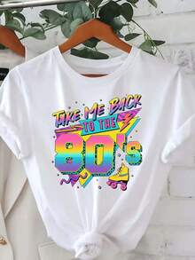 Women's Printed T-Shirt With Retro 80s Graphic Design - Casual Short Sleeve Crew Neck T-Shirt In White With Tie Detail. A Relaxed Fit Suitable For All Seasons, The Perfect Choice For Everyday Wear Or Holiday Outfits (Machine Washable). - 白色 - 查看 7