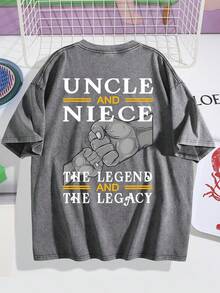 Uncle And Niece Matching The Legend The Legacy T-Shirt,Double-Sided Printed Unisex T-Shirt, Vintage Streetwear Heavyweight Cotton Tee, Anime Manga Casual Daily Top, Ideal Gift For Anime Enthusiasts - 深灰色 - 查看 3