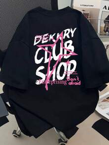 | Exquisite Design | Loose And Comfortable | Easy To Match | Y2K Women's Casual Short Sleeve T-Shirt - American Urban Fashion Brand With Letter Print Design, Made Of Pure Cotton, Loose Fit, Urban Sporty Style, Perfect For Casual Summer Wear. - 黑色 - 查看 7