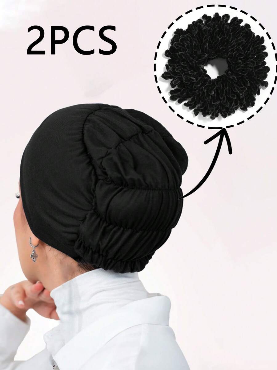 2pcs/Set Women's Fashion Solid Color Elastic Headband Set, Turban Headscarf Combination Suitable For Daily Wear