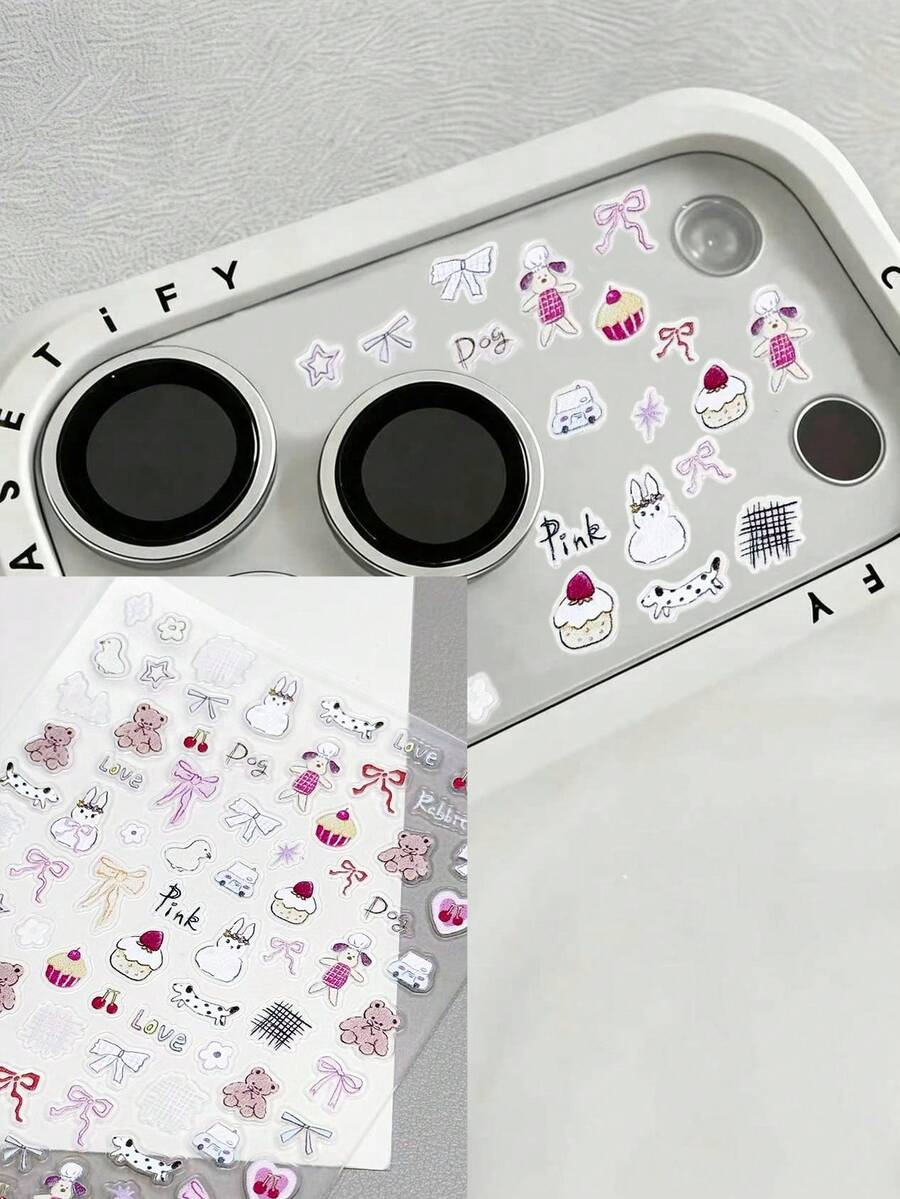 1件創意蝴蝶結蛋糕臘腸狗圖案鏡頭組裝飾貼紙,適用於11 Pro/12 Pro/13 Pro/14 Pro/15 Pro/16 Pro/17 Pro手機鏡頭膜與手機殼(本產品適用於14歲以上人士) - 彩色 - 查看 1