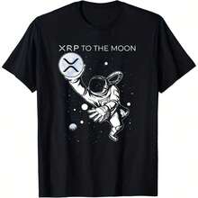 Crypto Meme - XRP Cryptocurrency - Astronaut On The Moon - All-Season XRP T-Shirt, 220g Cotton, Single-Sided Print, Crew Neck, Short Sleeve - 黑色8 - 查看 6