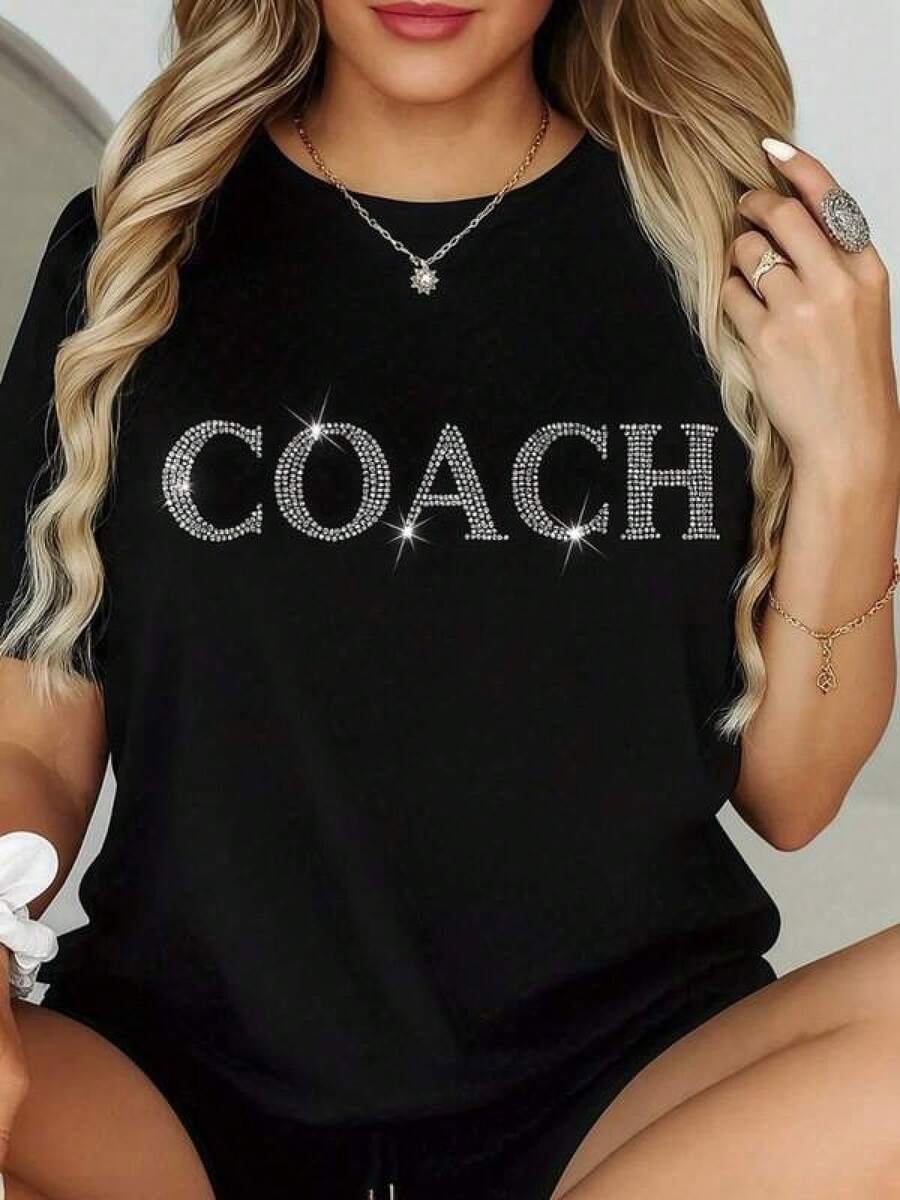 Camiseta negra informal de manga corta con cuello redondo para hombre,Camisetas Para Mujer Camiseta única con diseño brillante de  estilo y2k ideal para resaltar tu personalidad con elegancia moda actual y  en México material suave y cómodo disponible en talla única perfecta para cualquier ocasión y para lucir impecable - Negro - Ver 1