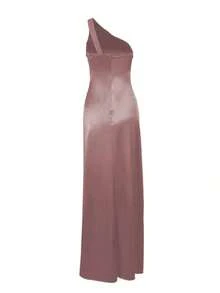Vestido de verano para mujer , color vino tinto, vestido de fiesta con un hombro, fruncido elástico y abertura, adecuado para el Día de San Valentín, citas, reuniones, fiestas, viajes, vacaciones, playa y otras ocasiones - Rosa vieja - Ver 7