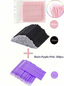 300/200/100/10 piezas Toallitas de limpieza para extensiones de pestañas, removedor de levantamiento y pegamento de pestañas, micro cepillos de pestañas, herramientas y accesorios de maquillaje - Multicolor - Ver 16