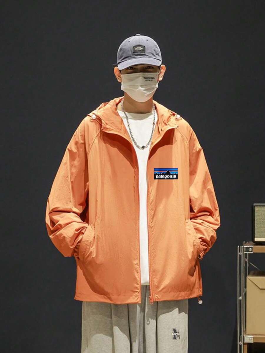 日焼け防止服メンズ冷感アイスシルク素材 パーカー 取り外し可能なフェイスカバー付き 通気性抜群 伸縮性あり 着心地快適 通勤・通学・アウトドアに最適 多色展開 - オレンジ - チェックする 1